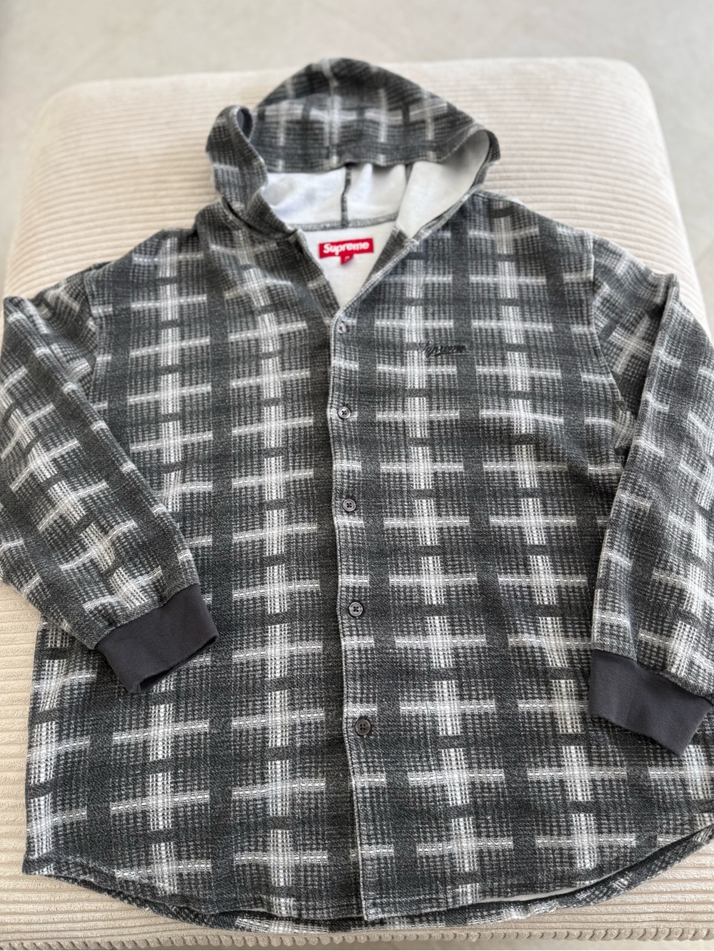 Supreme Hooded Plaid Knit Button Up with Hoodie